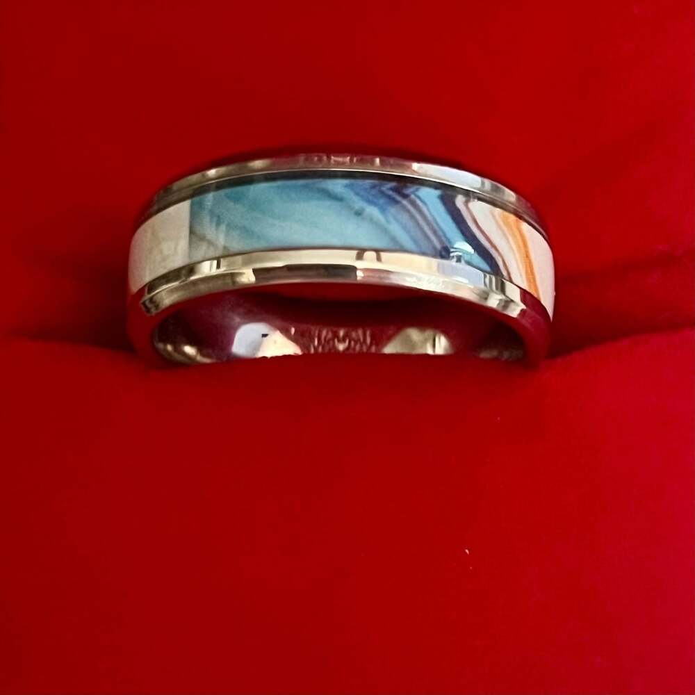 Tungsten Carbide Ring Ocean Natural Shells Inlay 8mm Size 13